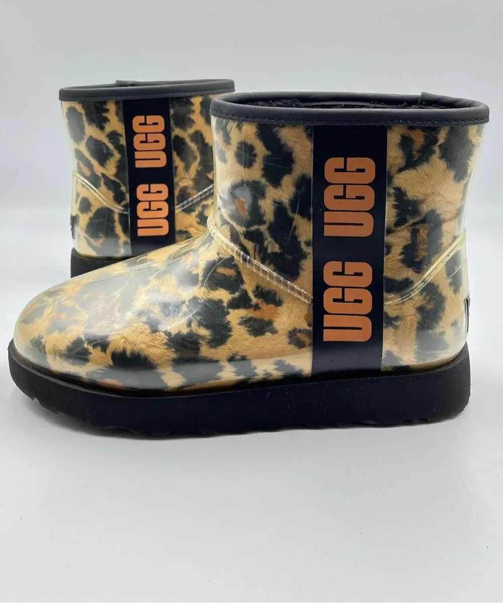 UGG Classic Clear Mini Leopard Animal Print Waterproof Boots Women Size US 6